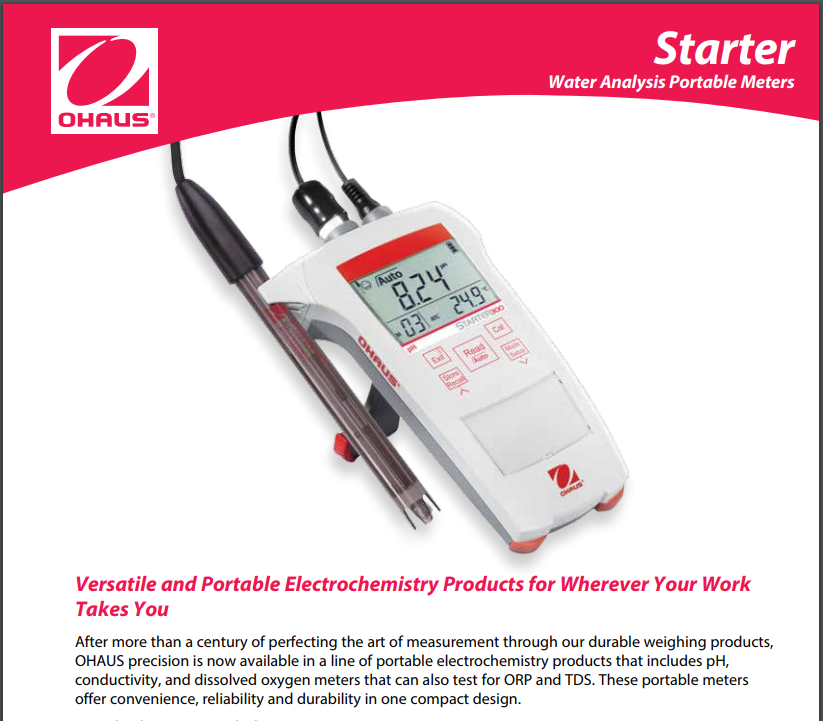 OHAUS Starter 300C Portable Conductivity Meter TDS Test